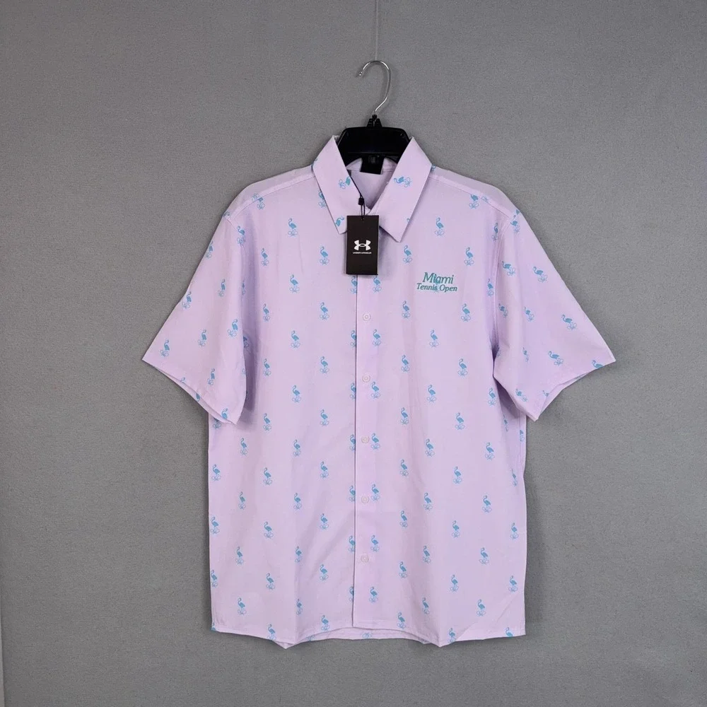 Miami Tennis Open Shirt Mens Large Purple Flamingo AOP All Over Under Armour